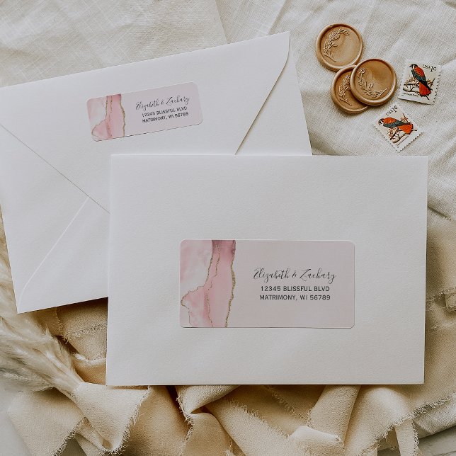 Chic Blush Pink Gold Agate Wedding Return Address (Creator Uploaded)