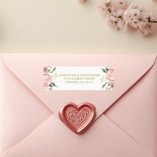 Chic Blush Pink Gold Floral Mariage Adresse de ret