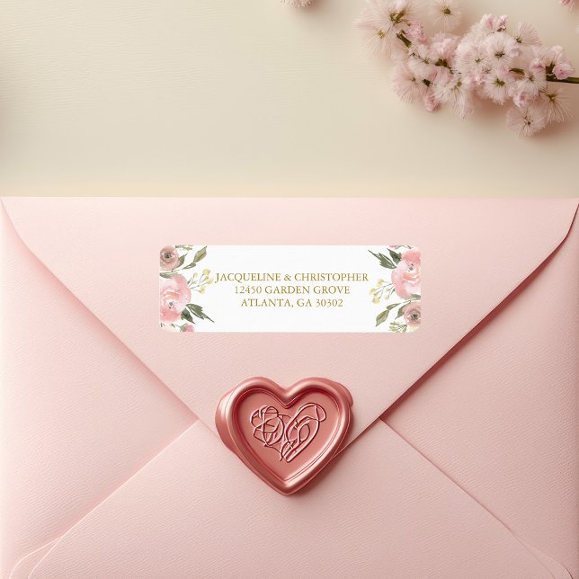 Chic Blush Pink Gold Floral Mariage Adresse de ret (Créateur téléchargé)