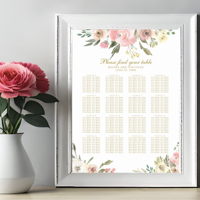 Chic Blush Pink Gold Floral Wedding Seating Chart (Creator Uploaded)