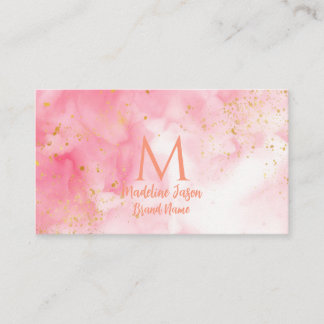 Chic Blush Pink Gold Glitter Marble Agate Monogram Business Card