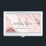 Chic Blush Pink Gold Glitter Marble Agate Monogram Business Card Holder<br><div class="desc">Modern Elegant Chic Blush Pink Gold Glitter Marble Agate Monogram Business Card</div>