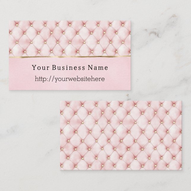 Chic Blush Pink Gold Tufts Business name website Card (Front/Back)