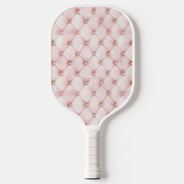 Chic Blush Pink Gold Tufts Pickleball Paddle (Front)