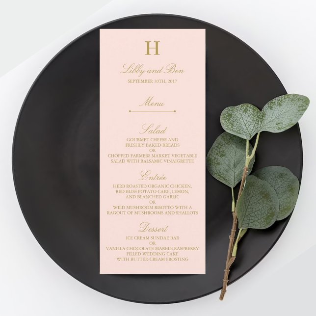 Chic Blush Pink & Gold Wedding Menu Template (Creator Uploaded)