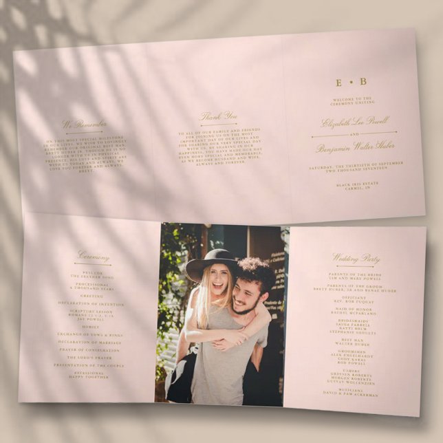 Chic Blush Pink & Gold Wedding Tri-Fold Programme (Creator Uploaded)