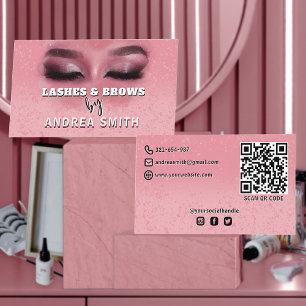 Chic Blush Pink Lashes Brows Makeup Artist QR Code Business Card