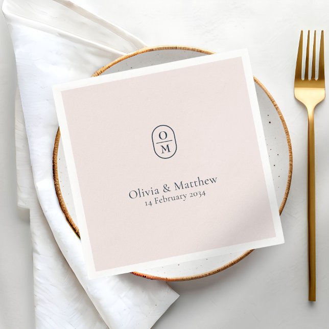 Chic Blush Pink Modern Wedding Monogram Wedding Napkin (Creator Uploaded)