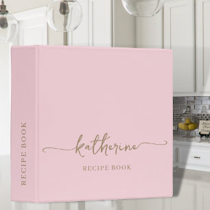 Chic Blush Pink Monogram Cookbook Recipe Binder