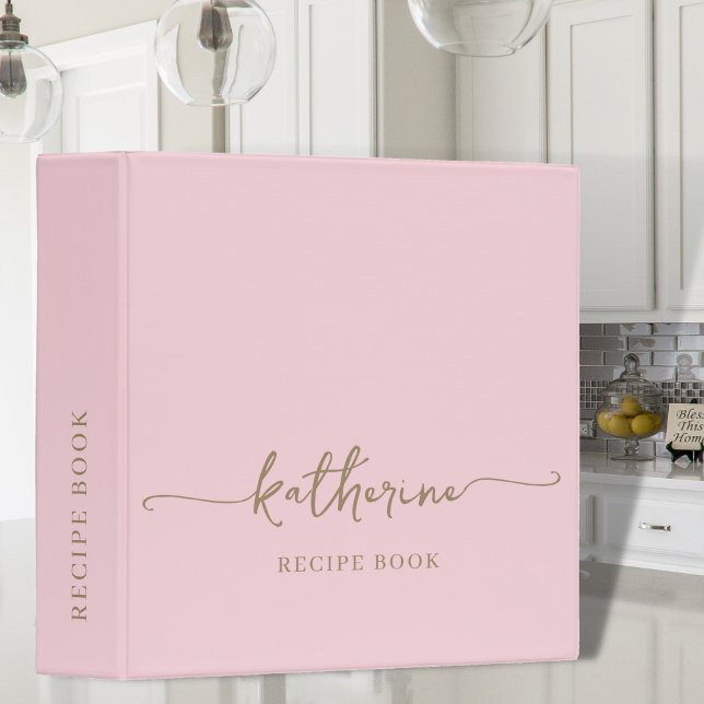 Chic Blush Pink Monogram Cookbook Recipe  Binder (Creator Uploaded)
