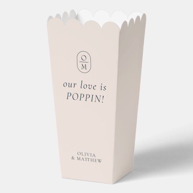 Chic Blush Pink Monogram Popcorn Favor Box (Front)