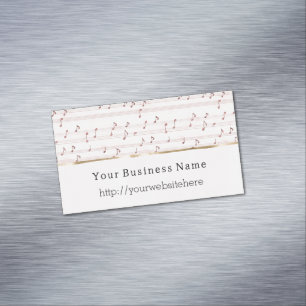 Chic Blush Pink Music Notes Business name website Magnetic Business Card