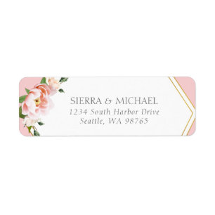 Chic Blush Pink Peony Gold Wedding Return Address