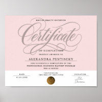 Chic Blush Pink Professional Certificate Beauty