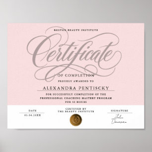 Chic Blush Pink Professional Certificate Beauty Poster