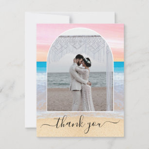 Chic Blush Pink Purple Tropical Beach Photo Arch Thank You Card