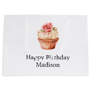 Chic Blush Pink Rose Cupcake Birthday Large Gift Bag