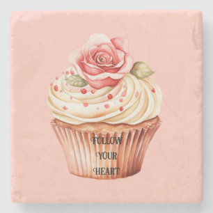 Chic Blush Pink Rose Cupcake Stone Coaster