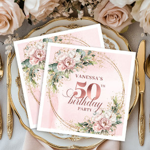 Chic Blush Pink Rose Gold 50th Birthday Napkins
