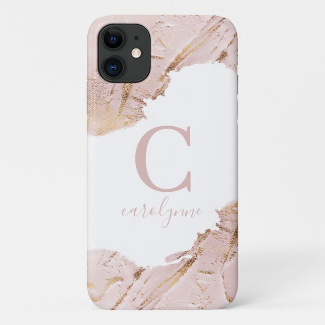 Chic Blush Pink Rose Gold Foil White Monogram Case-Mate iPhone Case (Back)