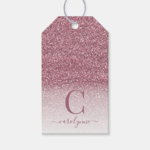 Chic Blush Pink Rose Gold Glitter Monogram Gift Tags