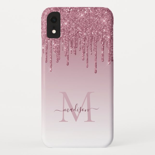 Chic Blush Pink Rose Gold Glitter Sparkle Monogram Case-Mate iPhone Case (Back)