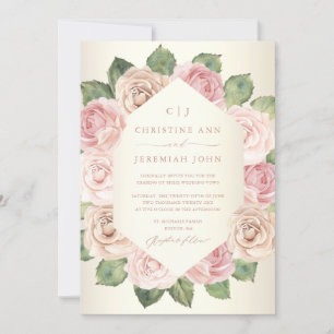 Chic Blush Pink Rose Watercolor Floral Wedding Invitation