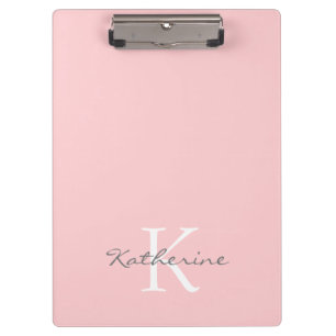 Chic Blush Pink Script Monogram Personalized Clipboard