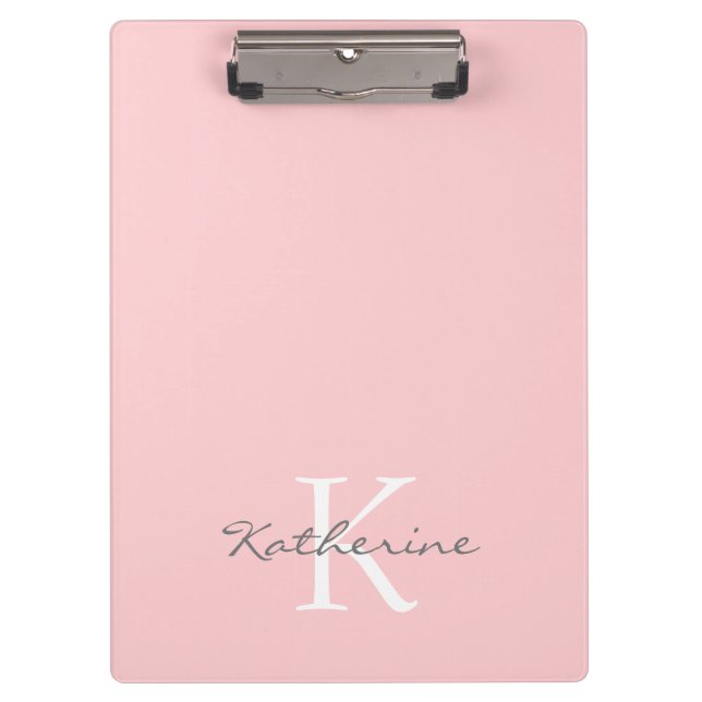 Chic Blush Pink Script Monogram Personalized Clipboard (Front)