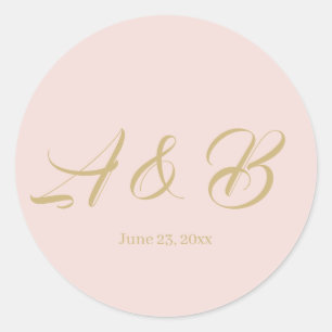 Chic blush pink script monogram wedding favours classic round sticker
