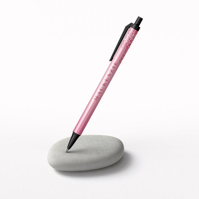 Chic Blush Pink Sparkle Dripping Glitter Black Ink Pen (Creator Uploaded)