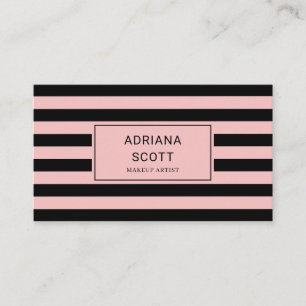 Chic Blush Pink Stripe Beauty Professional Business Card