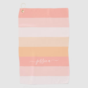 Chic blush pink striped script name  golf towel