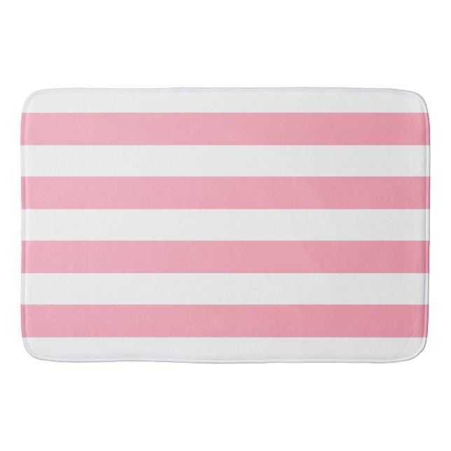 Chic Blush Pink Stripes Pattern Bath Mat (Front)