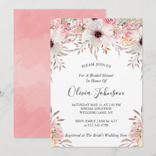 Chic Blush Pink Watercolor Floral Bridal Shower Invitation