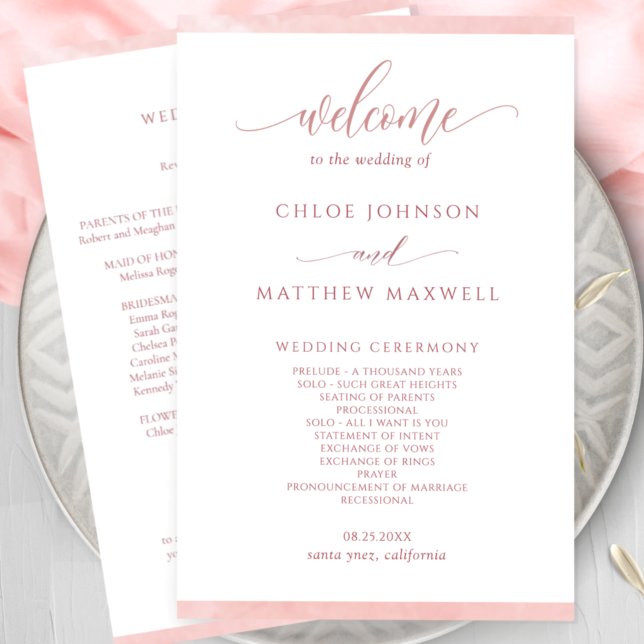 Chic Blush Pink Watercolor Frame Wedding Program (Creator Uploaded)