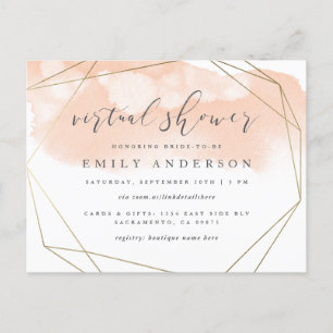 Chic Blush Pink Watercolor Gold Virtual Shower Invitation Postcard