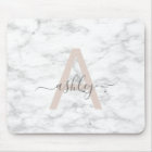 Chic Blush Pink White Marble Script Name Monogram