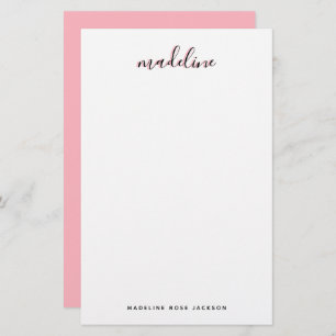 Chic Blush Pink with black Calligraphy name Stationery