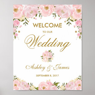Chic Blush rose Mariage Poster Affiche de bienvenu