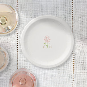 Chic Blush Rose Monogram Wedding Paper Plate