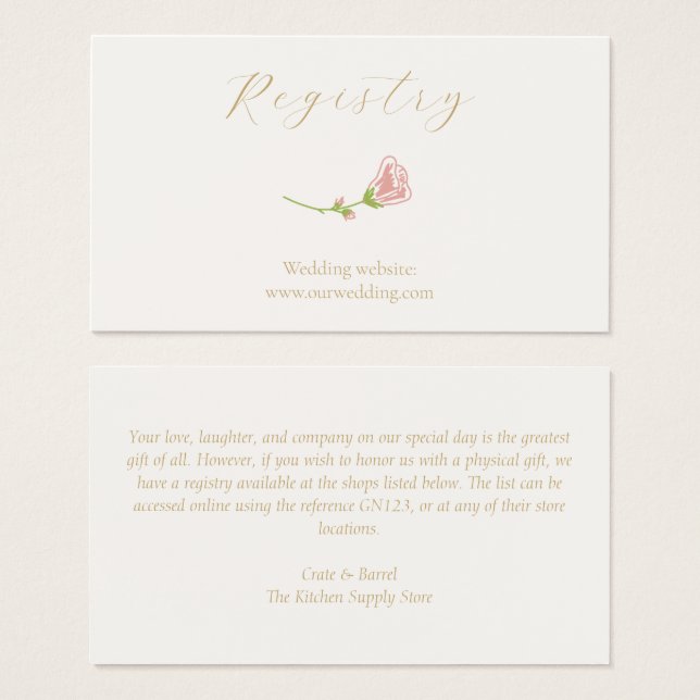 Chic Blush Rose Wedding Registry Enclosure (Front & Back)