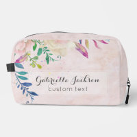 Chic Blush Watercolor Floral Monogram Custom Text