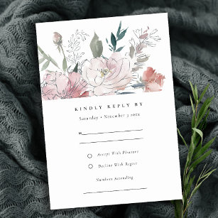 Chic Blush Watercolor Floral Wedding Details RSVP Card