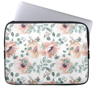 Chic Blush Watercolor Flowers  Laptop Sleeve
