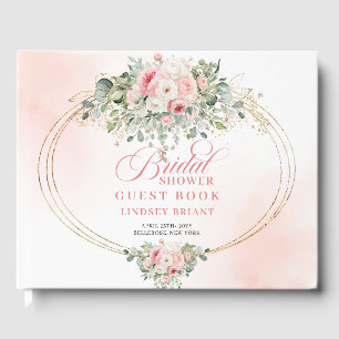 Chic Bohemian Blush Floral Bridal Shower GuestBook