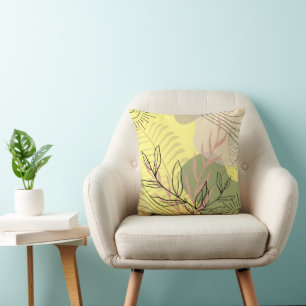 Chic Bohemian Botanicals Light Yellow Throw Pillow