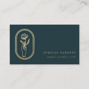 Chic Bohemian Golden Floral Logo Business Card
