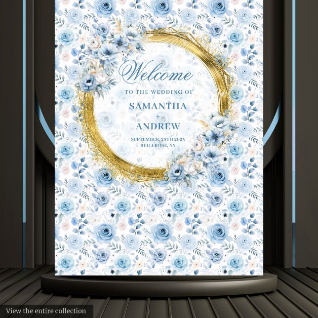 Chic Bohemian Light Blue Gold Wedding Backdrop Tapestry (Chic Bohemian Light Blue Gold Wedding Backdrop)