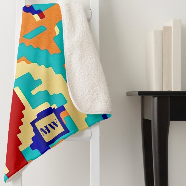 Chic boho abstract vector colourful monogram sherpa blanket (Creator Uploaded)